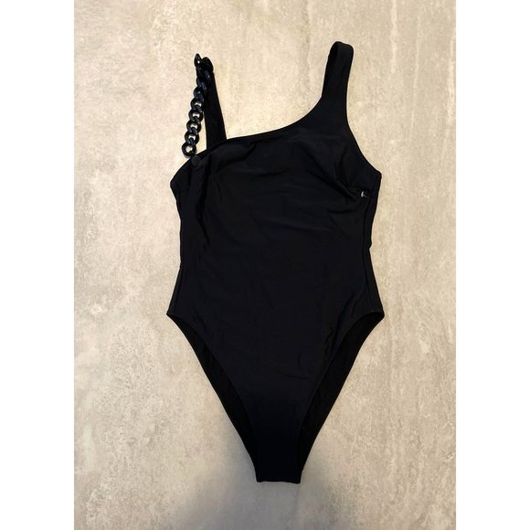 Stella McCartney One Piece Swimsuit Small Black Falabella Chain Detail Italy NEW - Picture 14 of 16